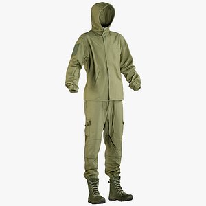 3D model realistic military green uniform