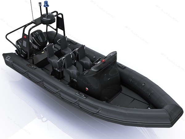 modelo 3d Bote inflable militar zodiac y motor Mercury Verado 200 RHIB ...