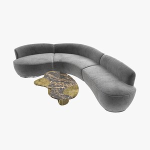 custom made freeform curved sofa and Progetto Domestico table