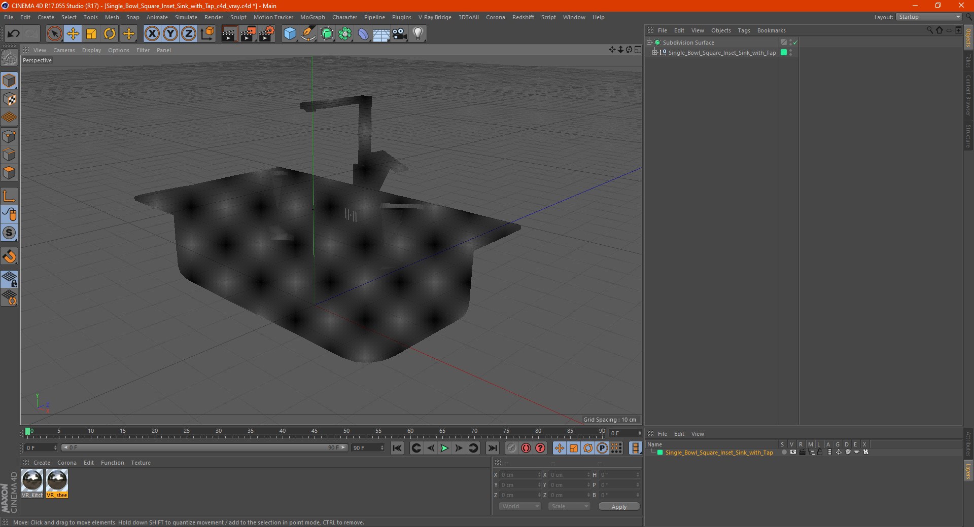 3D Single Bowl Square Inset Sink with Tap - TurboSquid 1739621