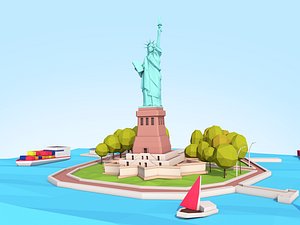 Low Poly Statue Of Liberty Scene