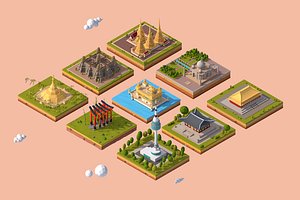 Cartoon Low Poly Asia Landmarks Pack