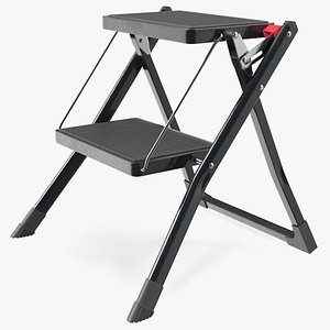 3D Two Steps Black Steel Stool model