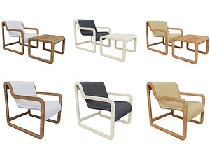 3D Wooden armchair with coffee table