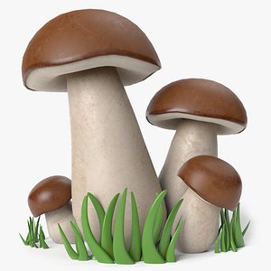 3D cartoon porcini mushrooms