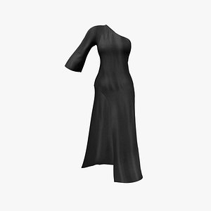 3D One Shoulder Dress with Big Slit model