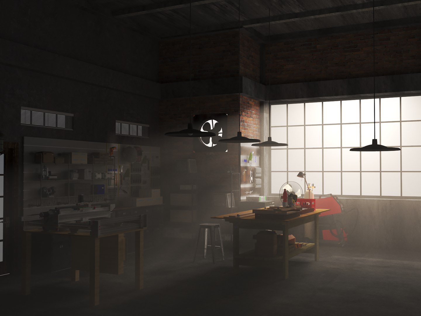 3D Workshop Warehouse Manually Operated Factory Floor Model ...