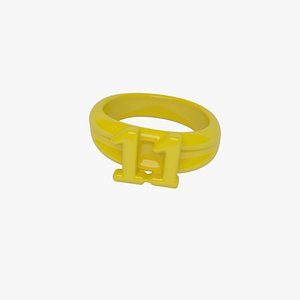 Yellow 3D Number Ring 11 for Finger Decorative Wear 3D model