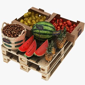 3D model greengrocer rack fruits 1