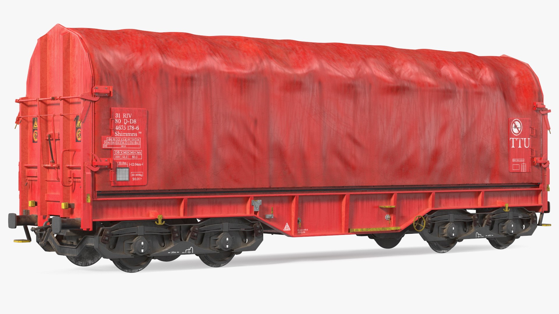 DB Cargo Coil Transporter Tarpaulin Freight Wagon Closed Dirty 3D model preview