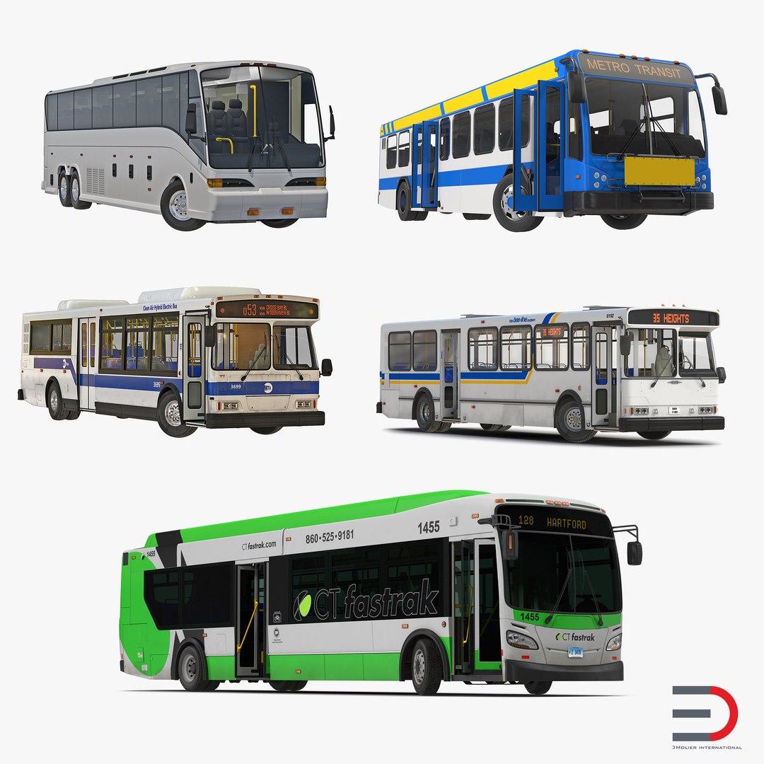 Rigged Buses 3D Models Collection 5 3D model preview