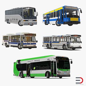 3d model rigged buses 5 bus