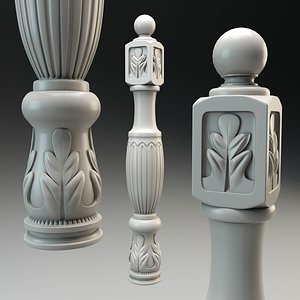 Baluster column with leaves for cnc milling 3D print model