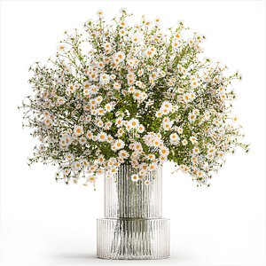 Bouquet White Wildflowers Chamomile Daisies Vase 436 3D model