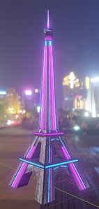 Sci-Fi Eiffel Tower- Neon Lights 3D model