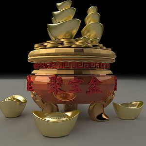 3D chinese gold ingot pot