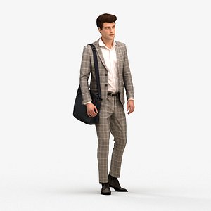 00507Liam004 - Adult Caucasian male walking through office in autumn or spring business attire with 3D model
