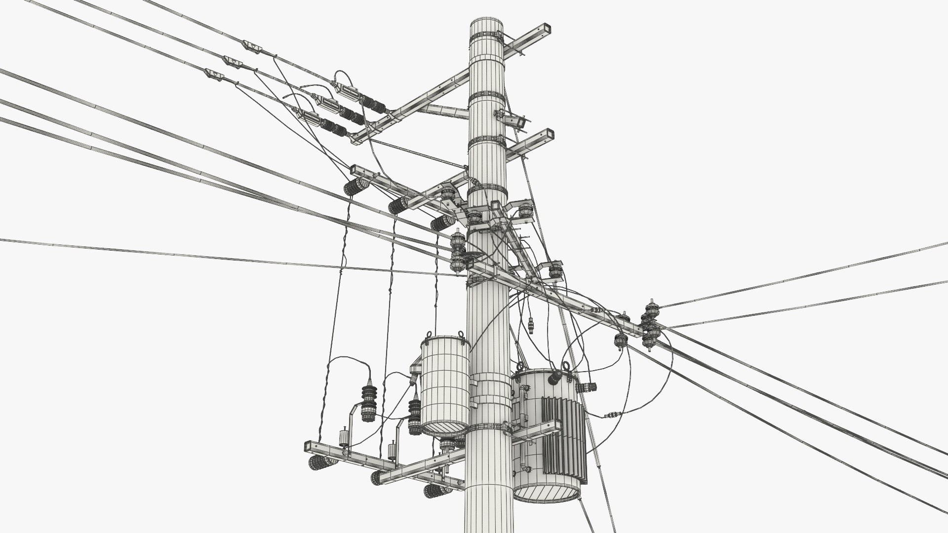 3D Utility Power Pole With Transformer And Overhead Wires Model ...