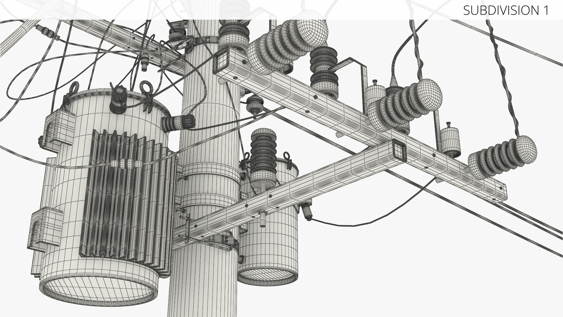 3D Utility Power Pole With Transformer And Overhead Wires Model ...