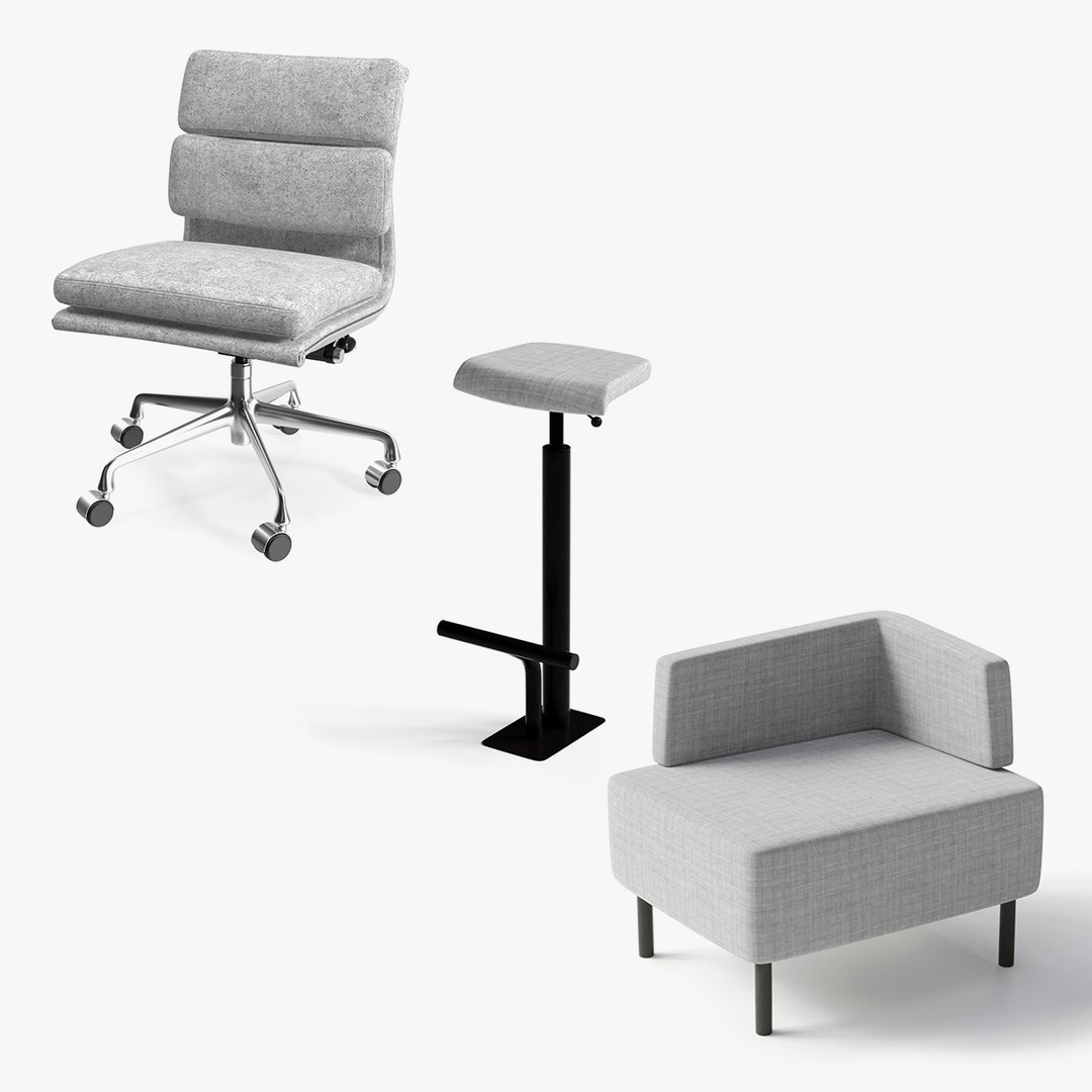 Office Chairs Grey Collection 3D model preview