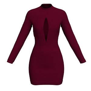 3D Burgundy long sleeve dress