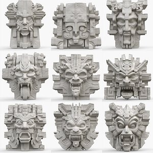 3D Collection 2 Aztec Stone Heads