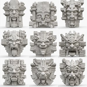 Collection 2 Aztec Stone Heads