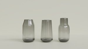 3D Silver Reflective Glass Vase Set 3 Pieces model