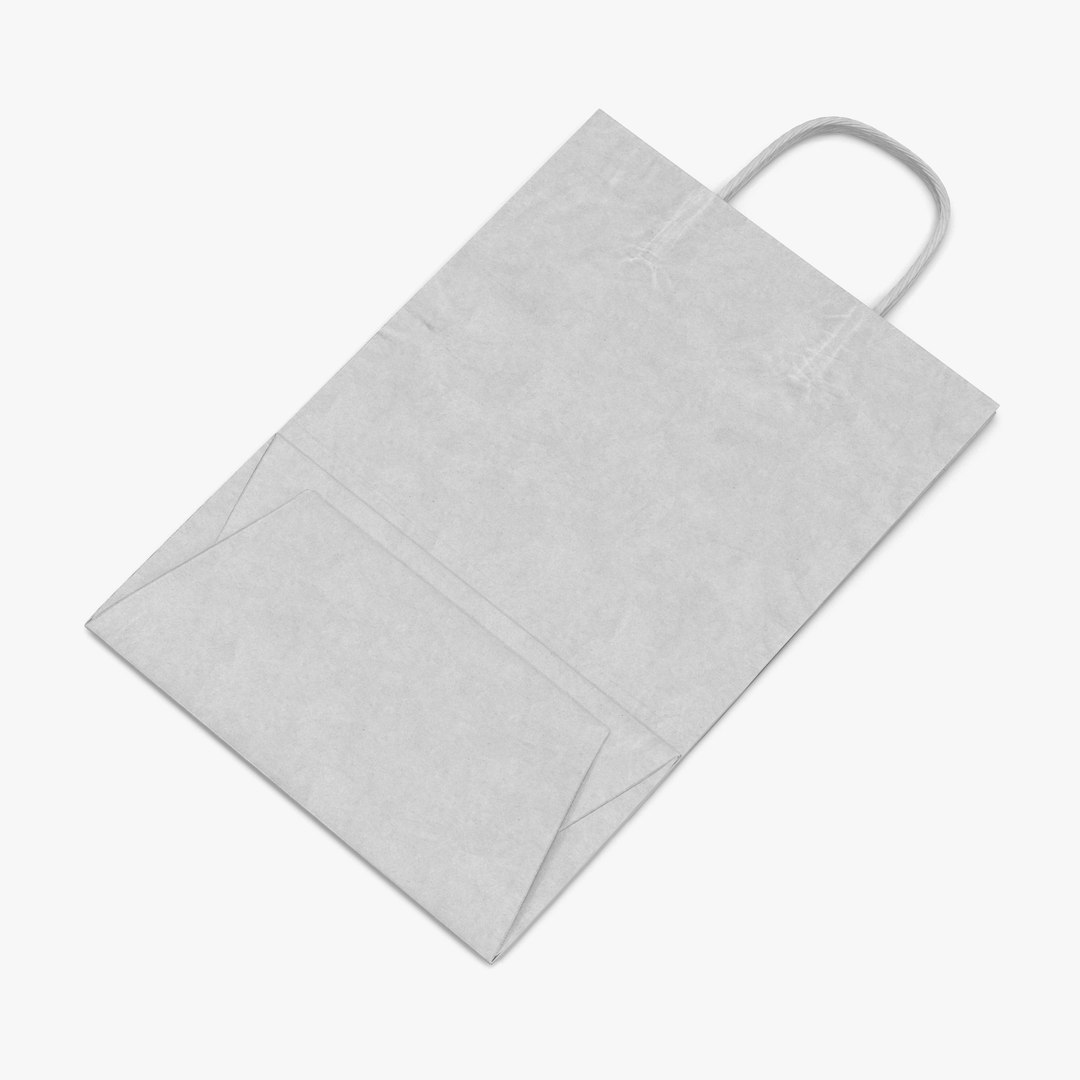 Handle Paper Shopping Bag White Folded 3D Model 3D model preview