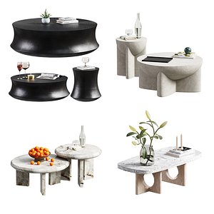Table Collection - Modern Coffee Tables with Decor Accessories 3D