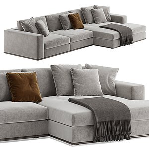 Minotti Hamilton Modern Sectional Sofa with Chaise and Cushions