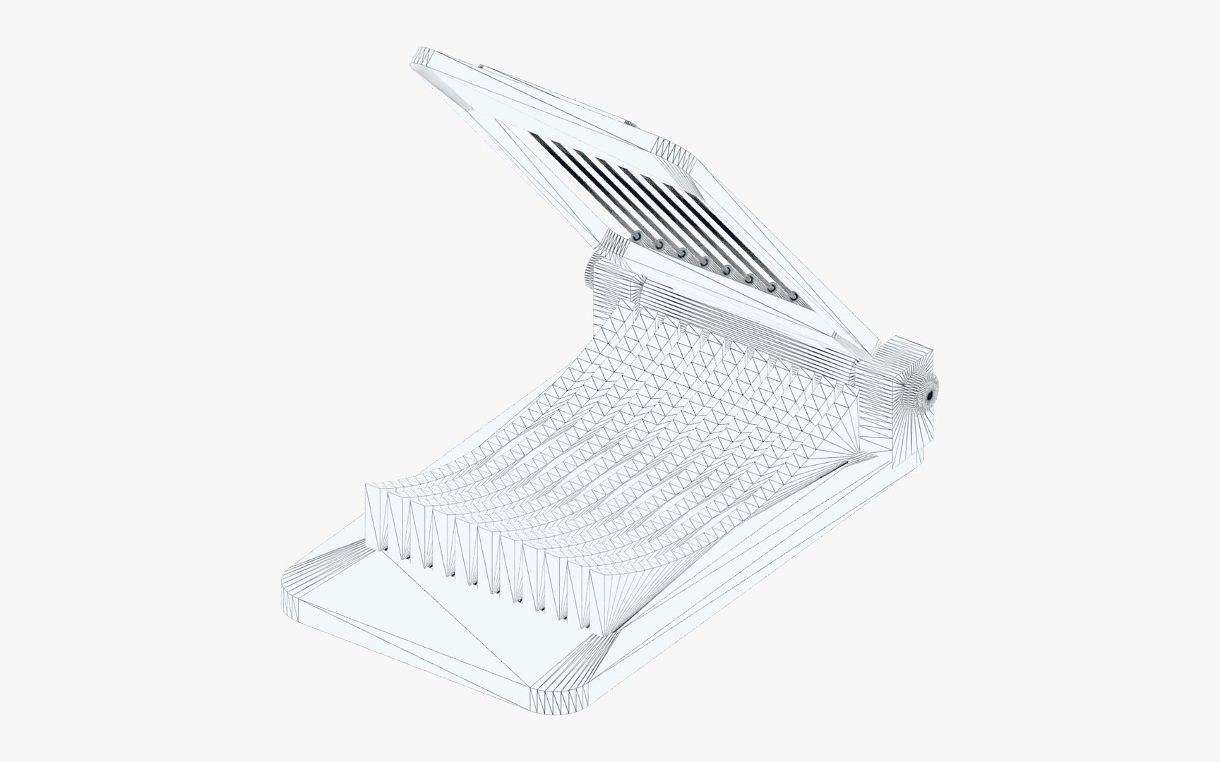 Hinged Wire Egg Slicer with Ribbed Cradle - Static Open Pose 3D model https://p.turbosquid.com/ts-thumb/gi/CBZXWV/lc/07actualwireframe/jpg/1792246472/1920x1080/fit_q87/69cc9b31e1c55d5de9b51b9145291b868fe14bc1/07actualwireframe.jpg