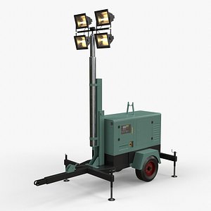 PBR Mobile Light Tower Generator A - Green Light 3D model