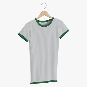 3D Female Crew Neck Hanging White and Green 02