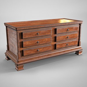 Antique Sideboard Cabinet - Medieval Wooden Cupboard 3D model