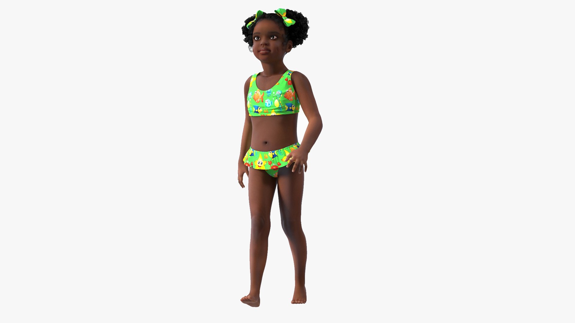 Black Girl Child Swimsuit Inflatable Circle Rigged for Cinema 4D 3D model preview