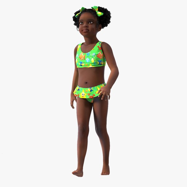 Black Girl Child Swimsuit Inflatable Circle Rigged for Cinema 4D 3D