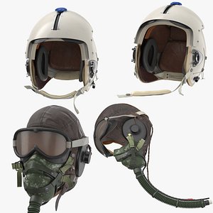 HGU Helmet and Pilot Head Gear With Oxegen Mask 2 Poses