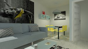 3D living room kitchen