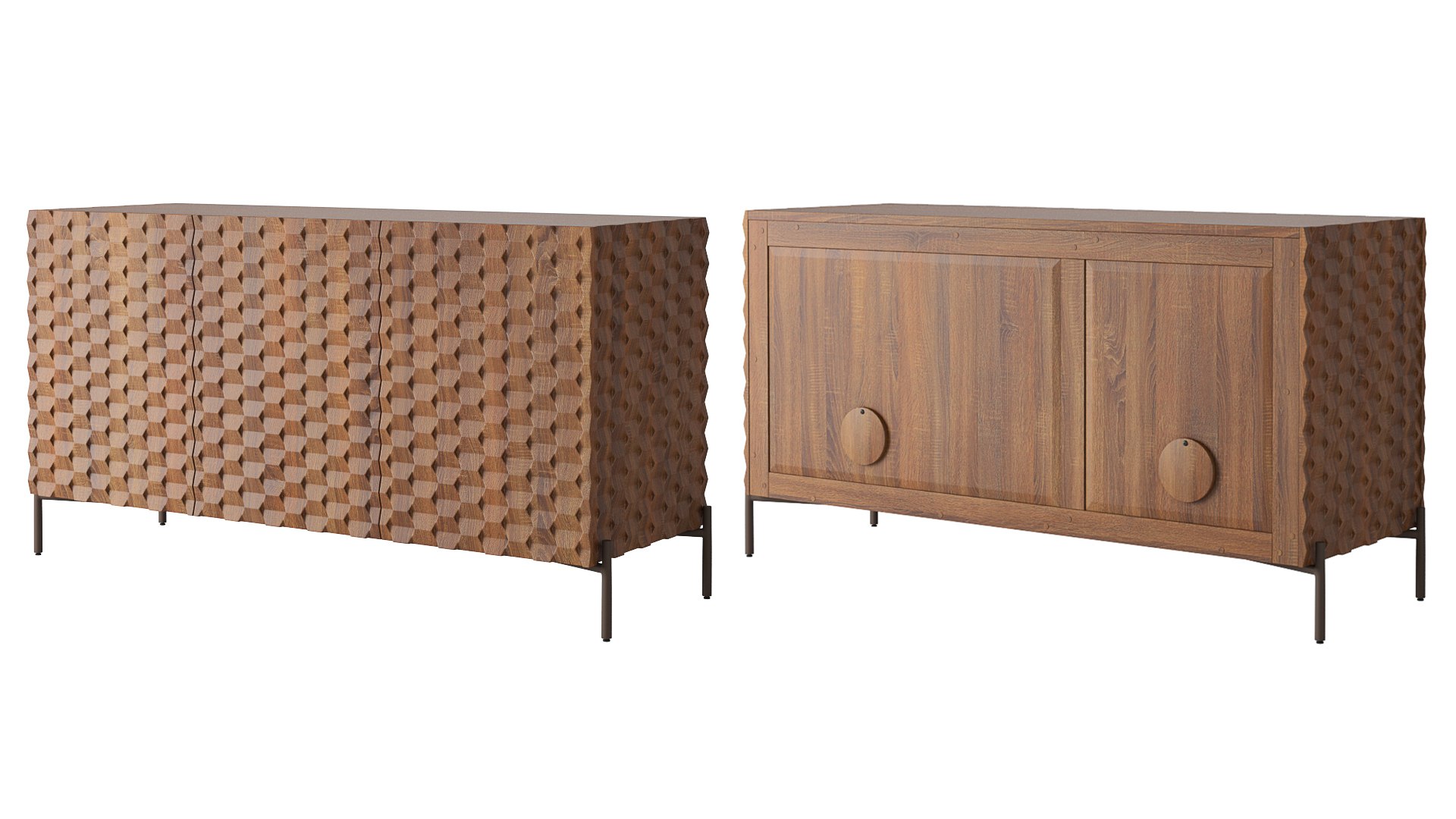 Crate And Barrel Raffael Small Carved Wood Media Console 3D Model