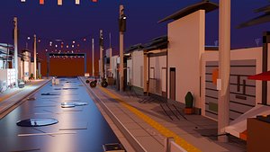 Japanese Streets Yuyake-dori - 126 Stylized Low Poly Japan Street Assets 3D model