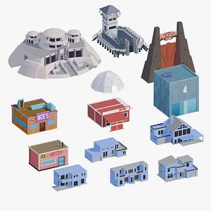 3D lowpoly Houses pack Museum Burger model