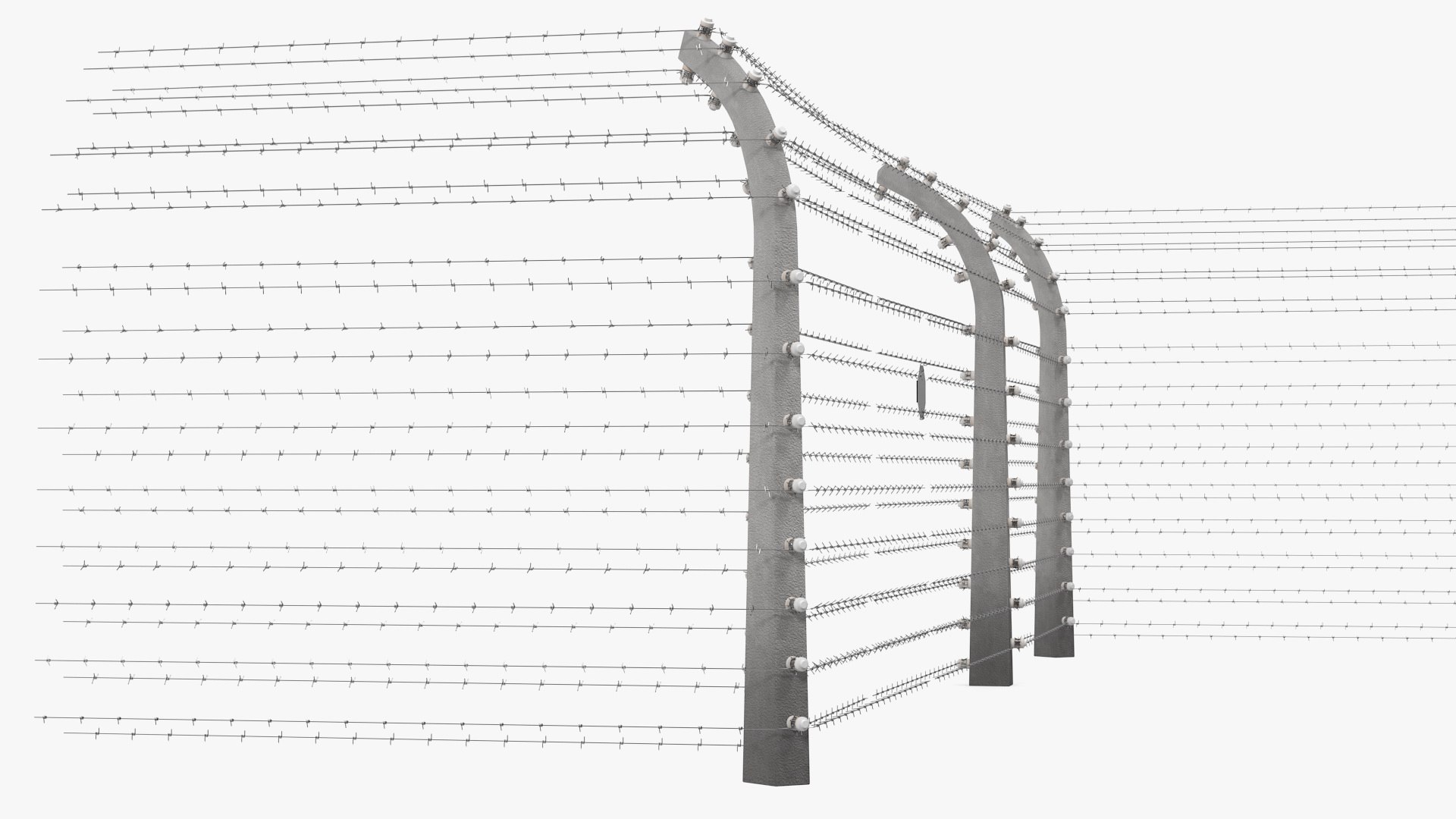 3D model electric barbed wire fence https://p.turbosquid.com/ts-thumb/gj/aFFGvV/PCXLgmpZ/electricbarbedwirefencesectionsvray3dmodel011/jpg/1587502959/1920x1080/fit_q87/55e90c4f41c6b759693f9fd1c038e4fcd179d92f/electricbarbedwirefencesectionsvray3dmodel011.jpg