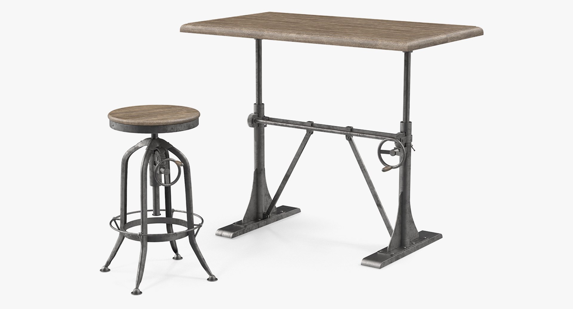Pittsburgh Crank Standing Desk with Stool 3D Model 3D model preview