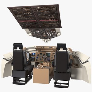 commercial airplane pilot cockpit 3D model