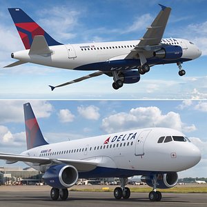 3D Delta A320 Passenger Aircraft Jet Airliner Simplified
