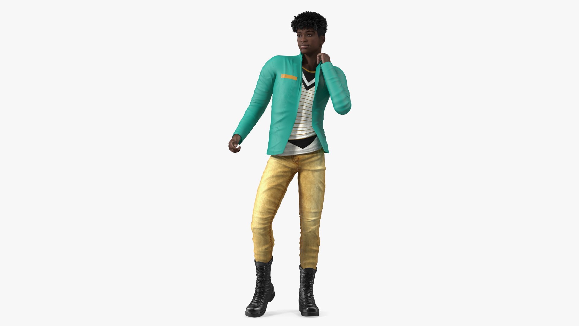 Dark Skin Teenager Fashionable Style Dancing Pose 3D model preview