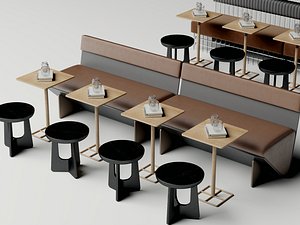 Modern Cafe Booth Seating with Tables model