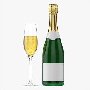 Champagne bottle with glass 3D model