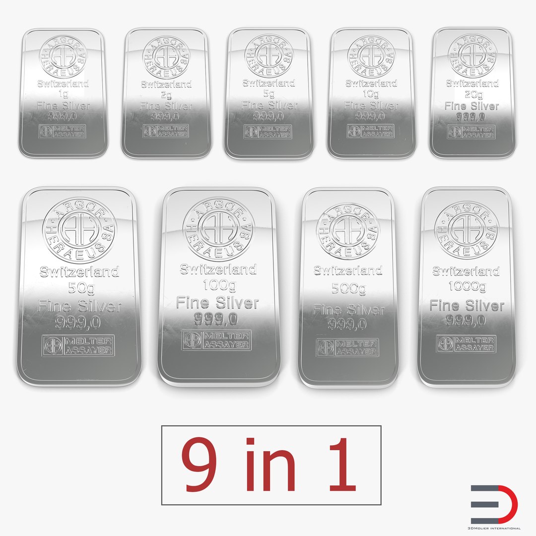 Silver Bars 3D Models Collection 3D model preview
